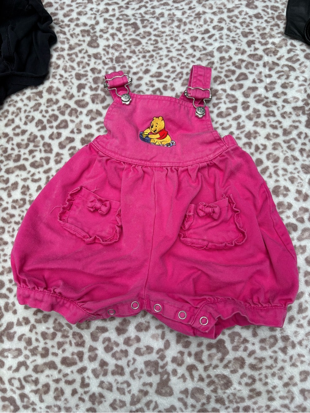 Vintage Pink Winnie the Pooh Baby Romper Overalls Size 18 Mos
